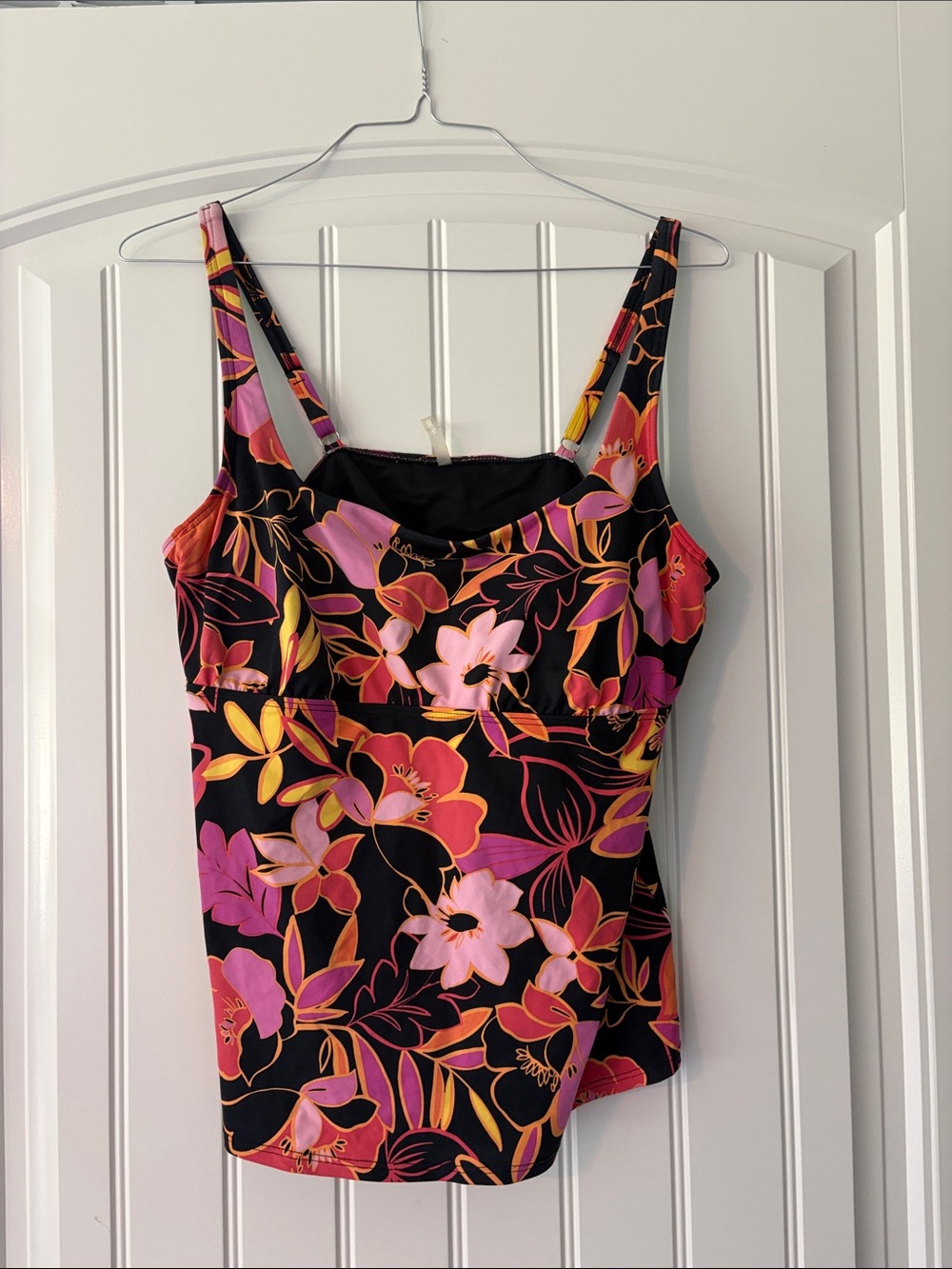 Lands' End Black Floral Tank with Pink & Orange Blooms